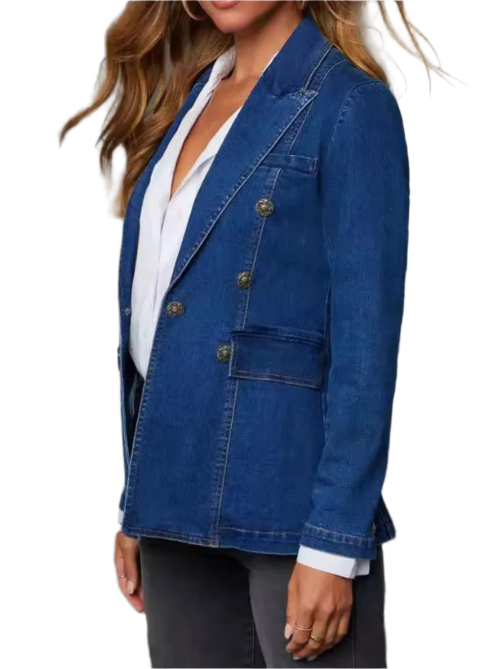 Modieus casual gewassen blauw denim dames colbert voor dames