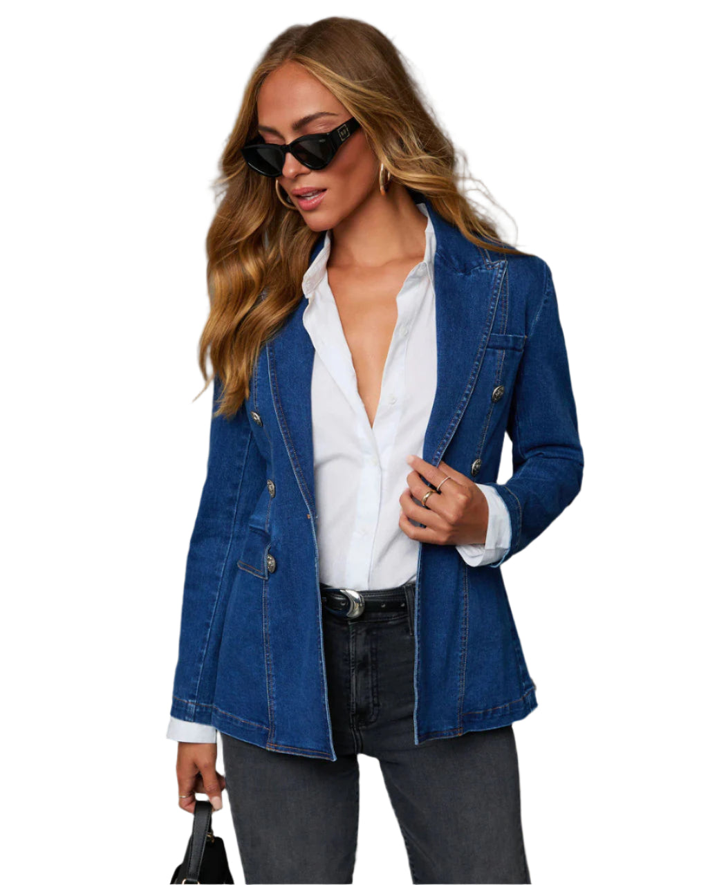 Modieus casual gewassen blauw denim dames colbert voor dames