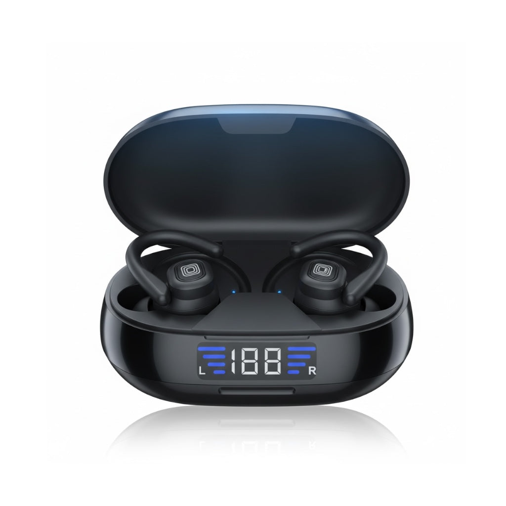 VV2 Draadloze Oordopjes Bluetooth Headset Binaurale Oorhaak Touch Control Hoofdtelefoon Met LED-scherm Hoofdtelefoon