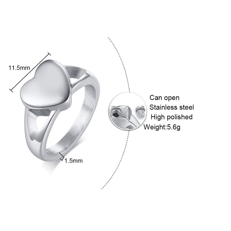 Love titanium steel heart-shaped urn casting Women's ring