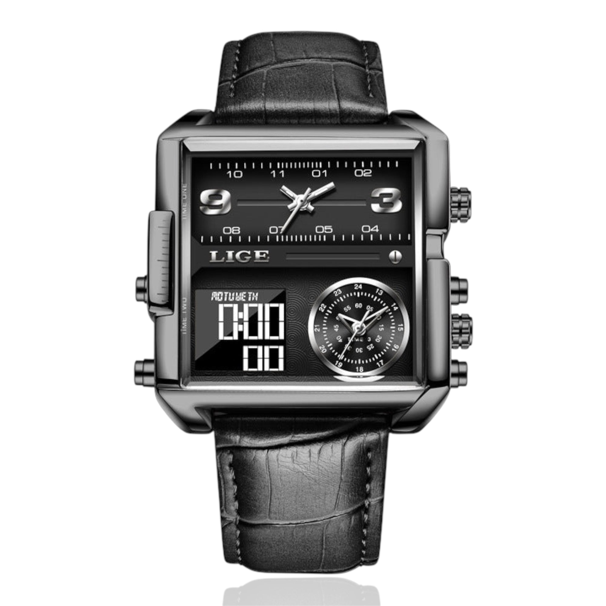 LIGE Luxury Top Brand Men's Quartz Watch Multi-Function Waterproof Watch Leather Strip Quartz Men Watch
