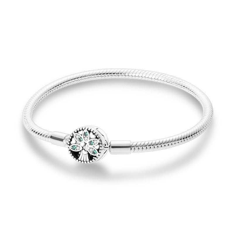 Armband van 925 zilver met koperen schelp en zeester en schildpad als basisketting