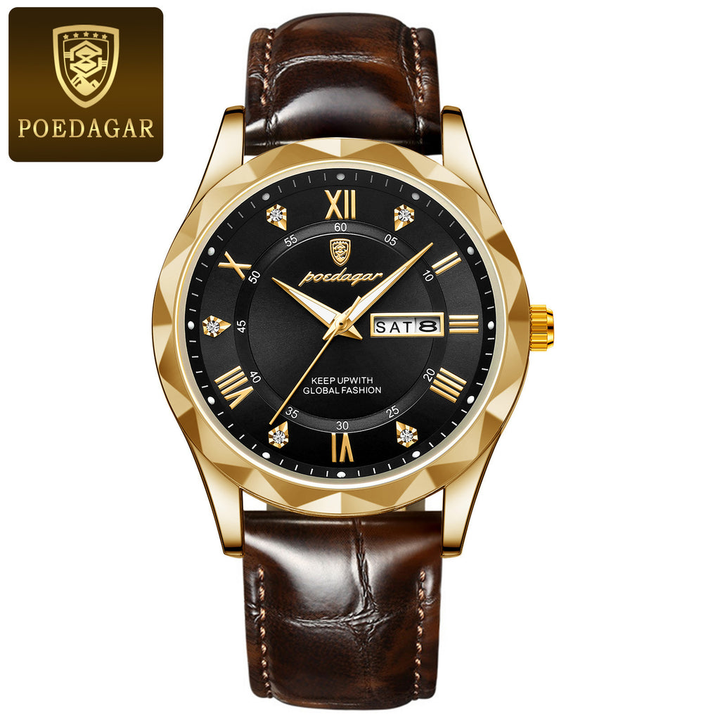 POEDAGAR Luxury Business Men's Wrist Watch Waterproof Luminous Date Week Men's Watch for Men Quartz Watch Leather Men's Watches reloj