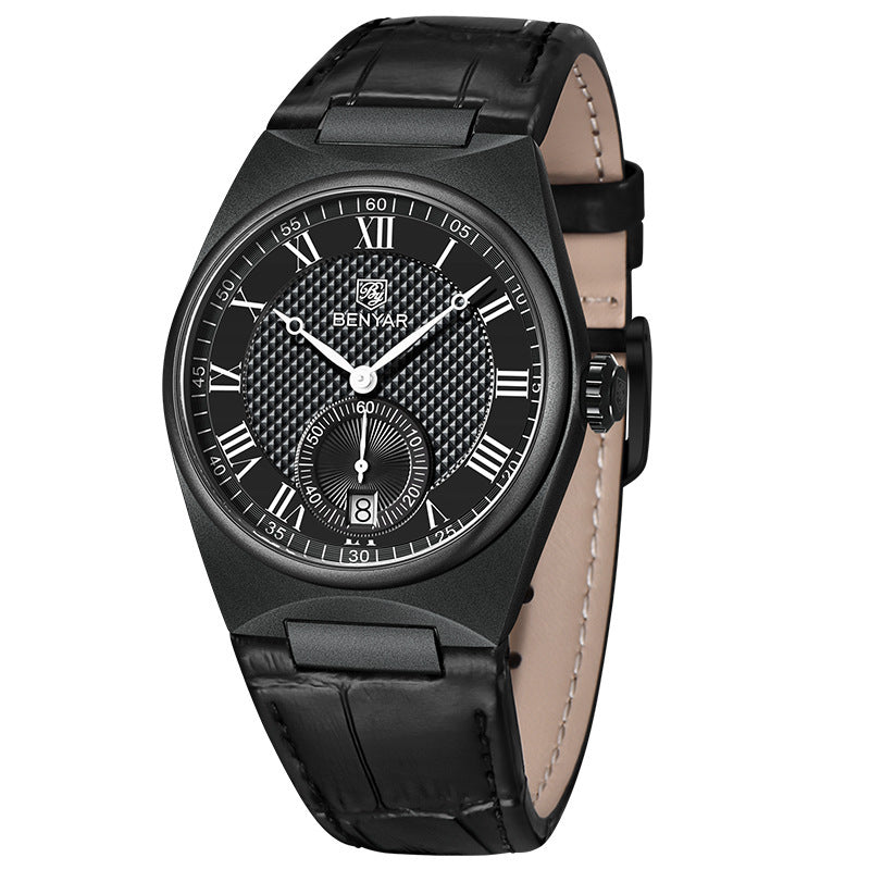 Benyar Men's Classic Fashion Watch Automatic Quartz Movement Watch Waterproof Leather Band Watch