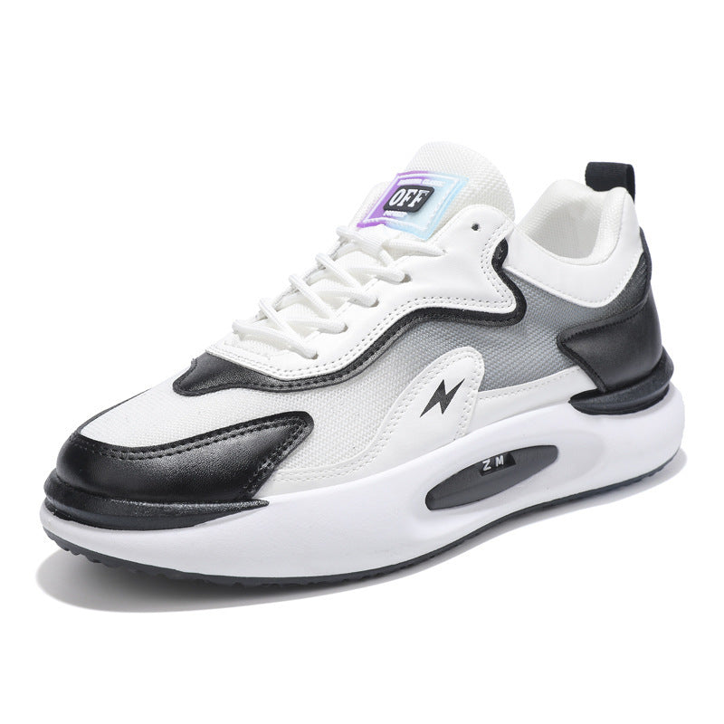 Men's Running Casual Sneakers Genuine Leather Thick Soled Breathable Flying Woven Shoes Fashionable Men's Shoes