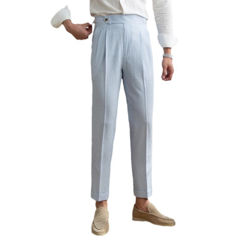 Men's Fashionable Business Casual Formal Pants Solid Color High Waist Straight Blue Striped Men's Casual Pants - Acquisti Online