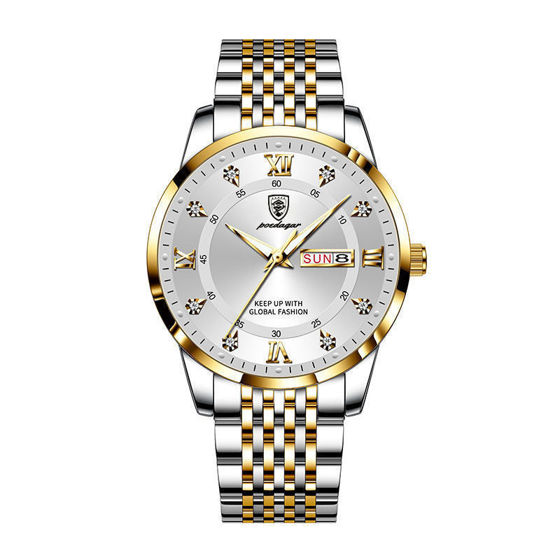 POEDAGAR Koreaanse stijl luxe heren quartzhorloge waterdicht weekdatum quartz roestvrij staal heren polshorloges