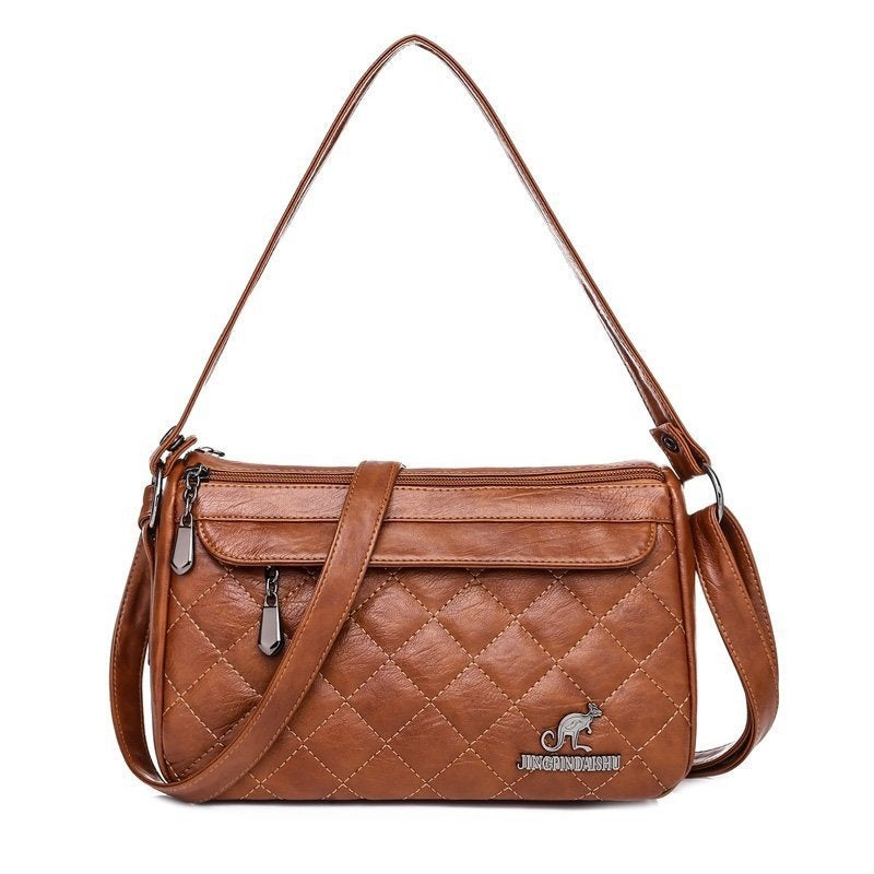 Women's Shoulder Bag Large Capacity Crossbody Multi Zipper Pocket PU Soft Leather Textured Fashionable Women's Crossbody Bag