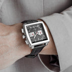 Men's Fashion Multifunction Six Hands With Calendar Quartz Business Watches Wristwatch Monaco Chronograph Calibre 12 Mens Luxury Quartz Leather Strap Watch