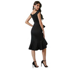 Dames off-the-shoulder V-hals geplooide geplooide taille splitjurk