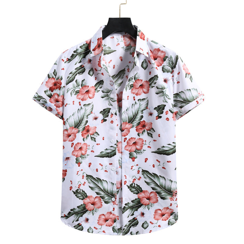 Modieus casual overhemd voor heren, effen kleur, vintage 3D-geprint patroon, korte mouwen, Hawaiiaans casual overhemd voor heren