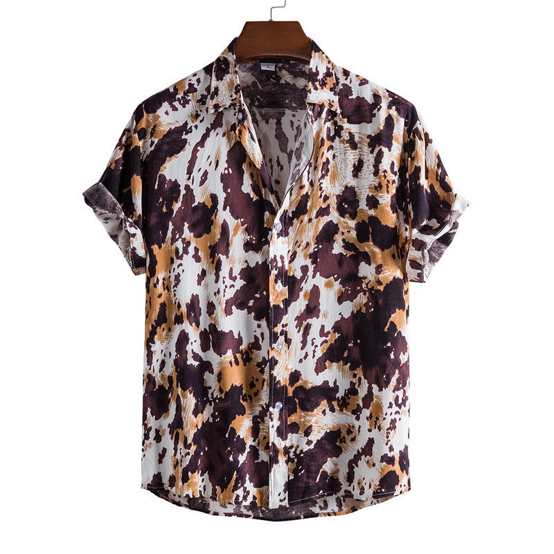 Men's Fashionable Casual Shirt Solid Color Floral Printed Button Up Breathable Fashion Casual Short Sleeve Men's Shirts