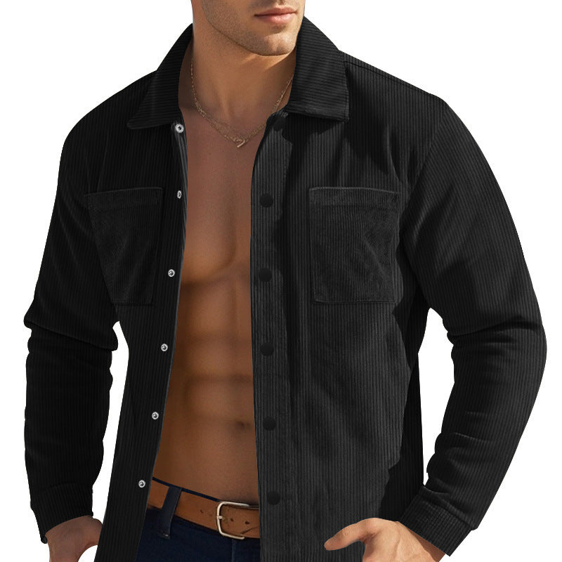 Men's Fashionable Shirt Long Sleeve Casual Multi Pocket Solid Color Corduroy Button up Slim Fit Men's Cardigan Shirt