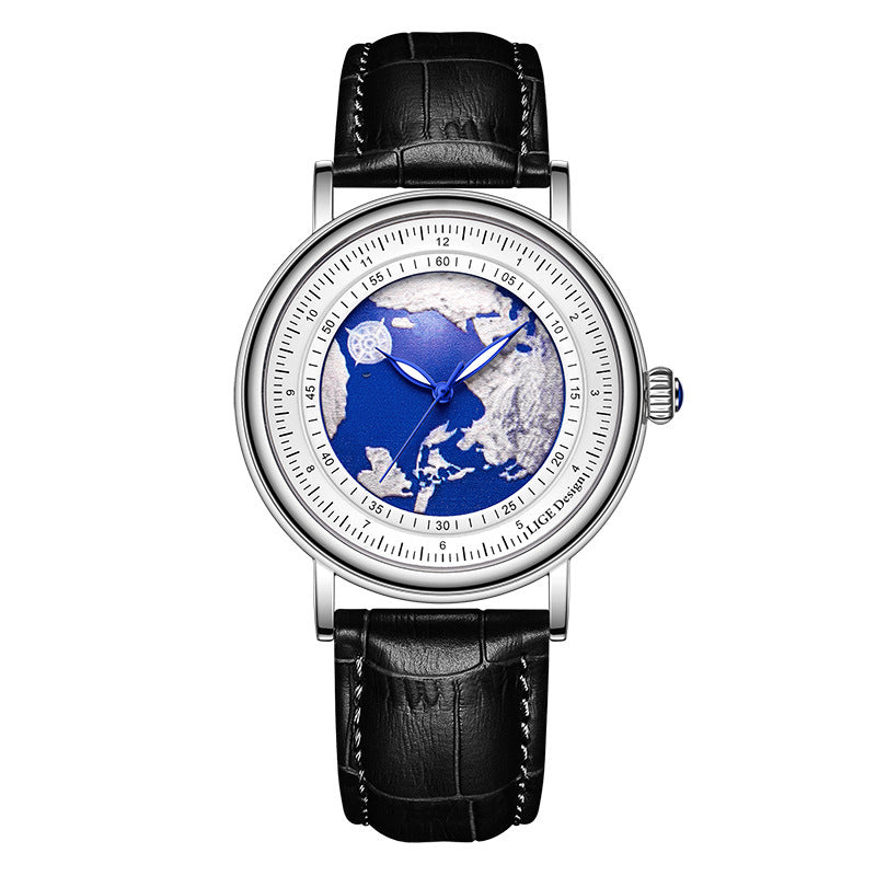 LIGE Brand Women's Quartz Watch World Map Unique Design Waterproof Analog Original Leather Band Women's Quartz Watch