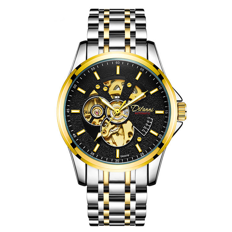 Orologio da uomo meccanico completamente automatico alla moda con cinturino in acciaio di lusso hipster