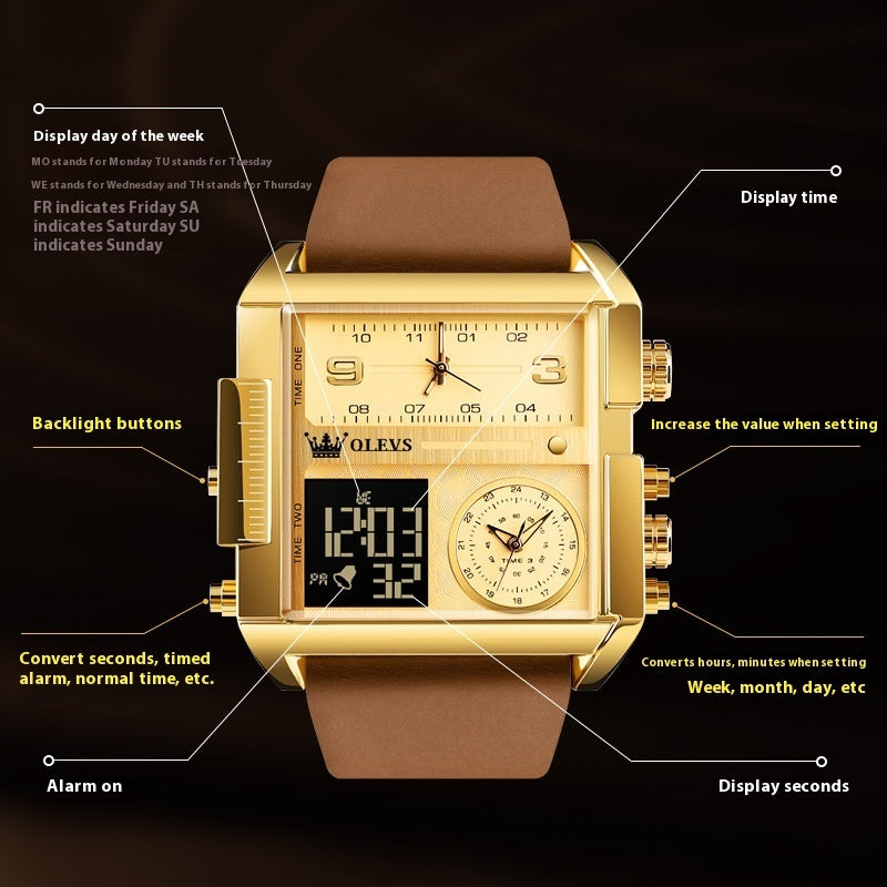 Orologio da uomo Olevs impermeabile, cronografo digitale, multifunzione, movimento al quarzo, orologio elettronico
