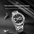 Men's Watches Top Brand Luxury Sports Quartz Electronic Watch Dual Display Wristwatch Stainless Steel Casual Watch