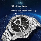 Men's Watches Top Brand Luxury Sports Quartz Electronic Watch Dual Display Wristwatch Stainless Steel Casual Watch
