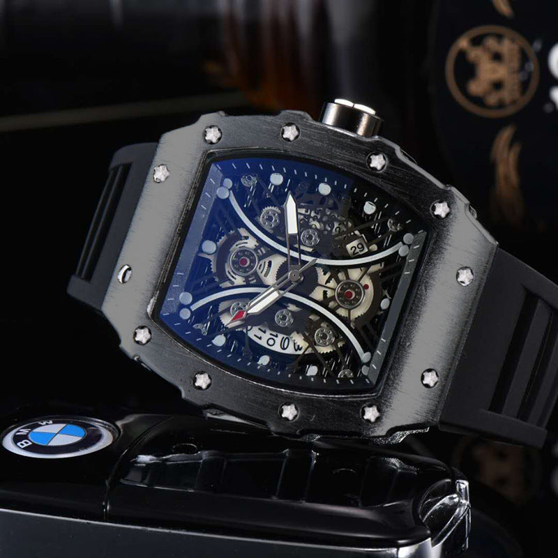 Luxury Automatic Quartz Hollow Luminous Waterproof Barrel-shaped Men's Watch