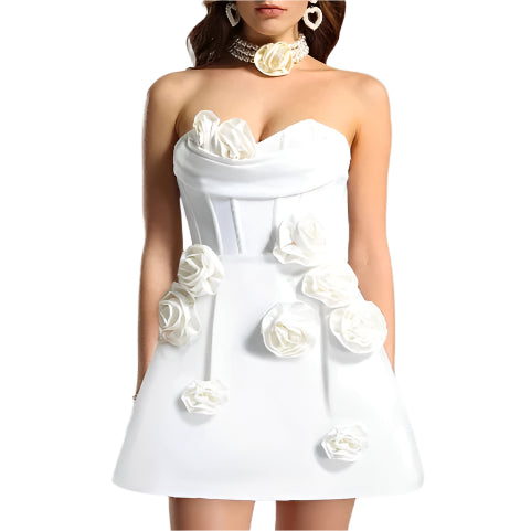 Women's Party Dress Three-dimensional Flower Decoration Tight Strapless Bandage One-piece Women's Luxury Dress