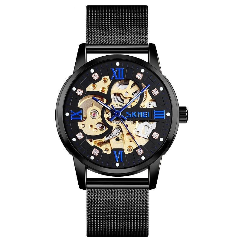 Orologio da uomo analogico SKMEI 9199, meccanico, automatico, di lusso, casual, con movimento scheletrato in acciaio inossidabile