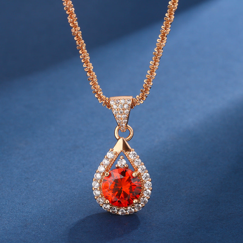 Women's Garnet Zircon Champagne Gold Ring Necklace