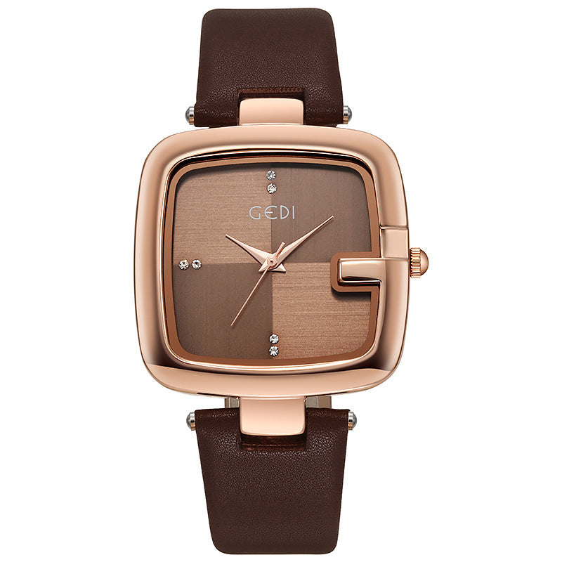 GEDI High-End Women's Quartz Watch Ankela Retro and Simple Design with Leather Band Fashion Trend Quartz Watch