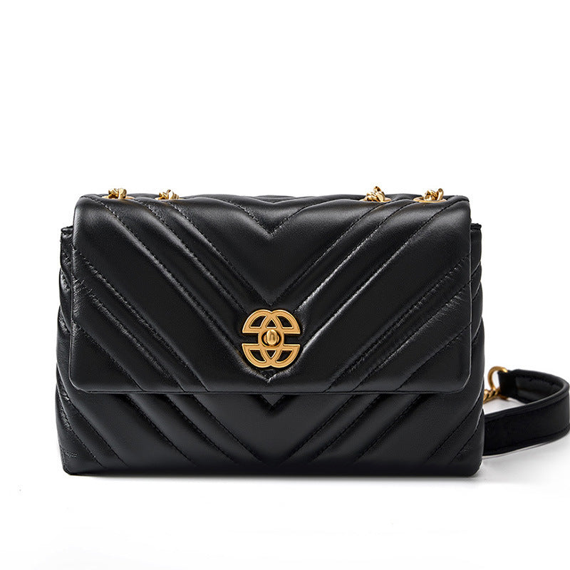 Women's Fashionable Shoulder Bag Orginal Cowhide Leather Large Capacity Women's Chain Square Shoulder Messenger Bag