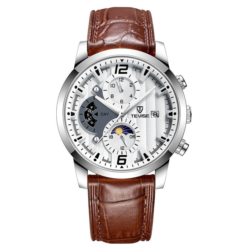Tevise Orologio da uomo automatico meccanico impermeabile con cinturino in pelle e movimento automatico