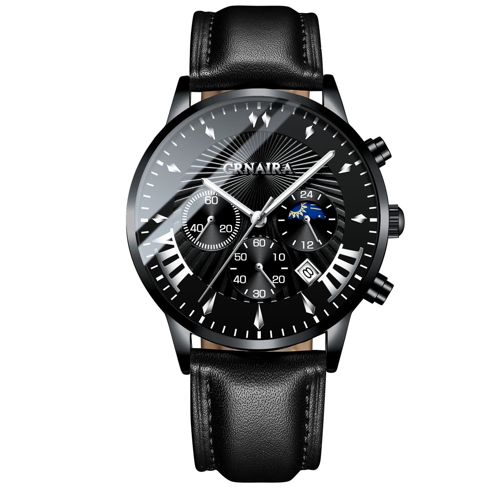 Men's Crnaira Men Watch Stainless Steel Quartz Watches Calendar Luminous Fashion Imitation Three-eye Waterproof Quartz Watch