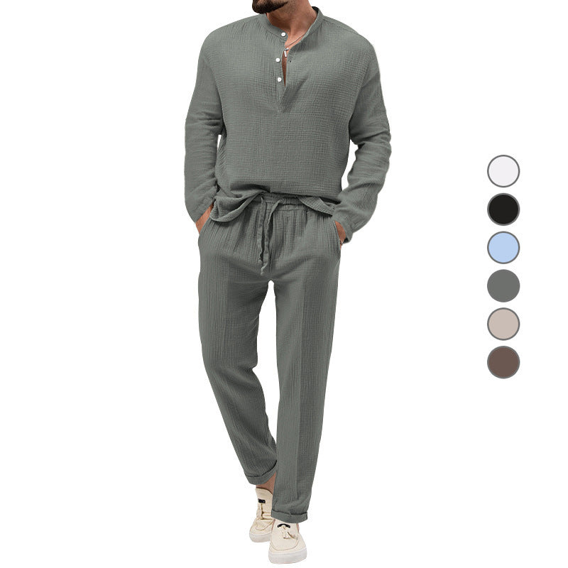 Effen kleur casual T-shirt lange mouwen overhemd broek pak