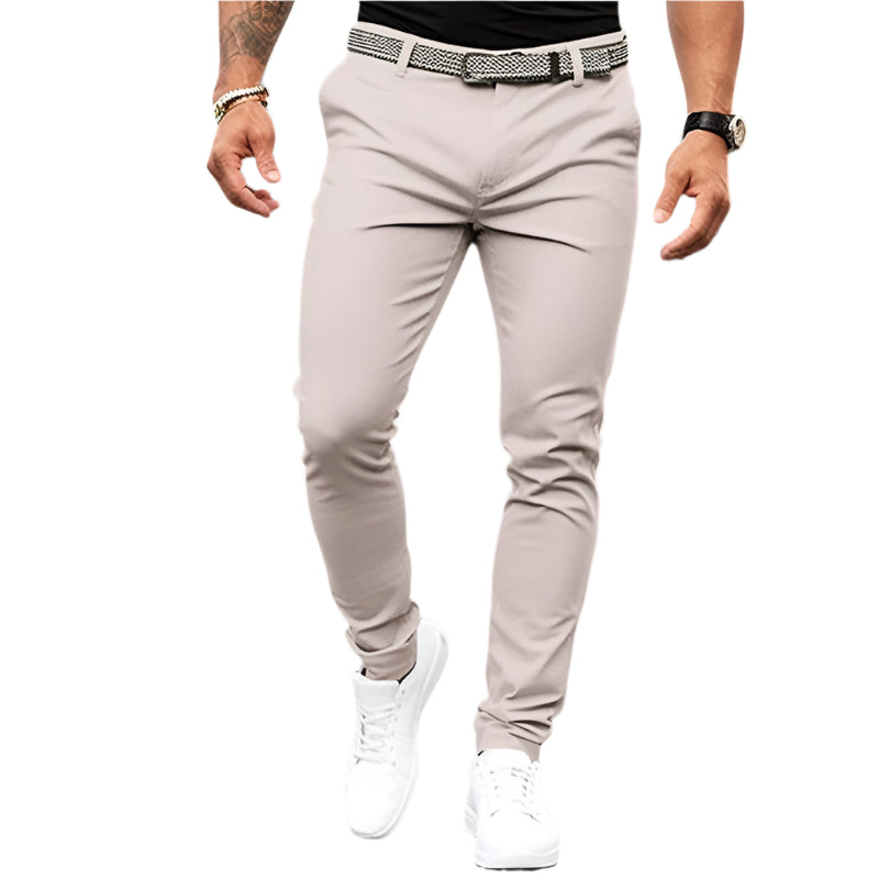 Men's Pure Color Tight Pocket Zipper Business Casual Slim-fitting Pant