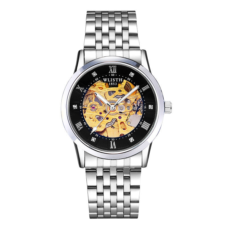 Orologio meccanico automatico da uomo in acciaio inossidabile, orologio impermeabile scheletrato vintage, orologio da uomo impermeabile luminoso
