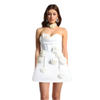 Europese en Amerikaanse driedimensionale bloemendecoratie, strakke strapless bandage-eendelige jurk