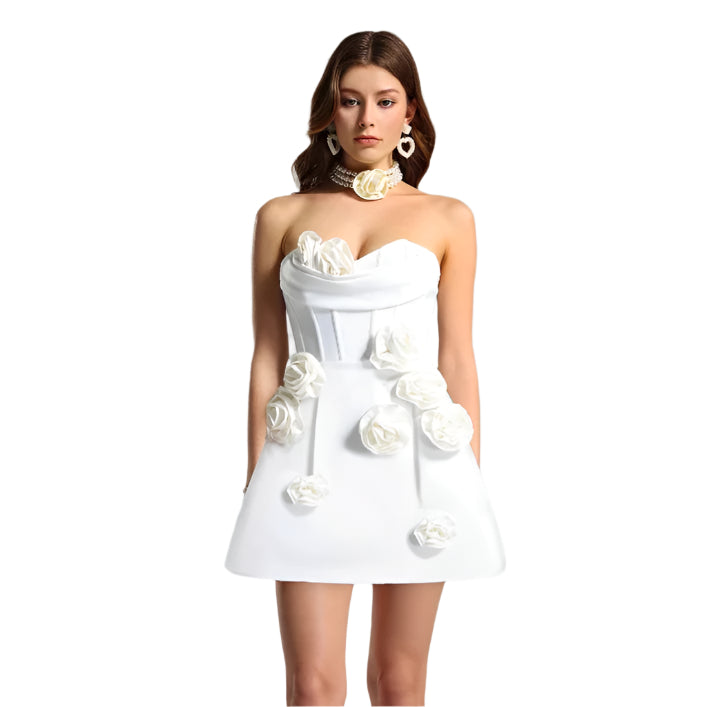 Women's Party Dress Three-dimensional Flower Decoration Tight Strapless Bandage One-piece Women's Luxury Dress