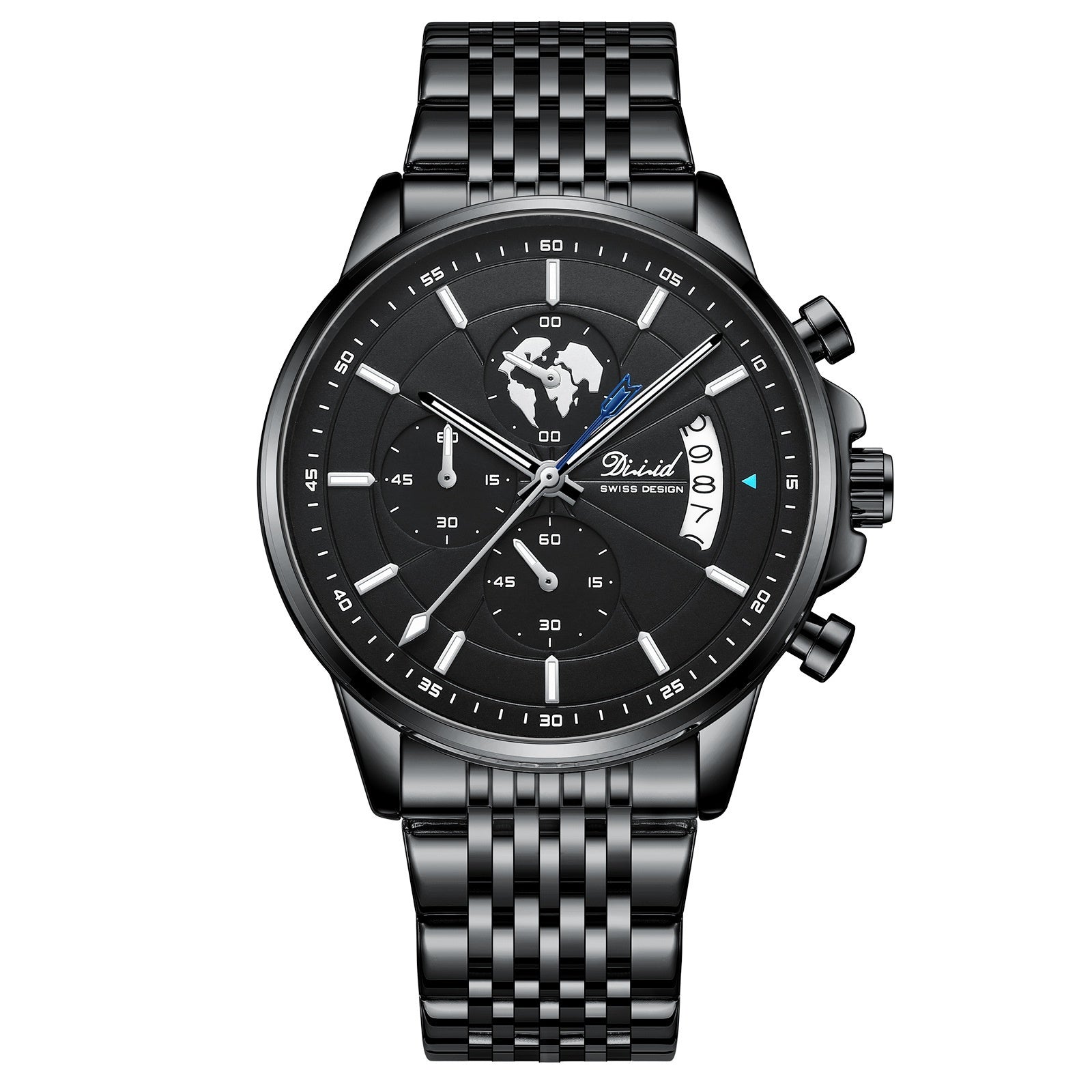 Orologio da uomo meccanico di tendenza, impermeabile, luminoso al quarzo con cinturino in acciaio