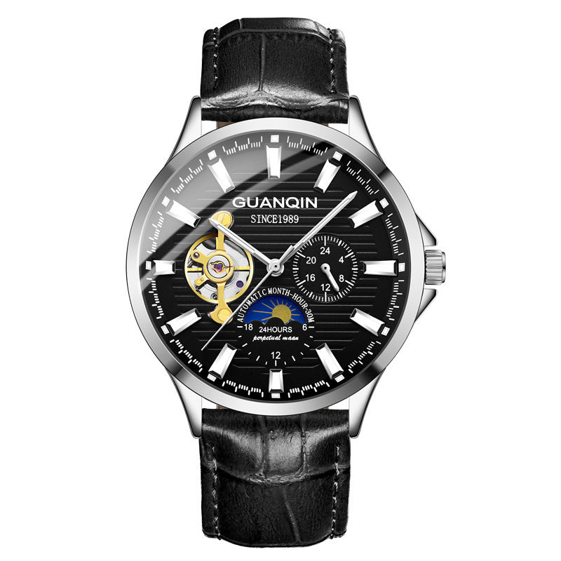 Guanqin Men's Watch Business Casual Automatic Movement Mechanical Watch Waterproof Leather Band Man Watch - Acquisti Online