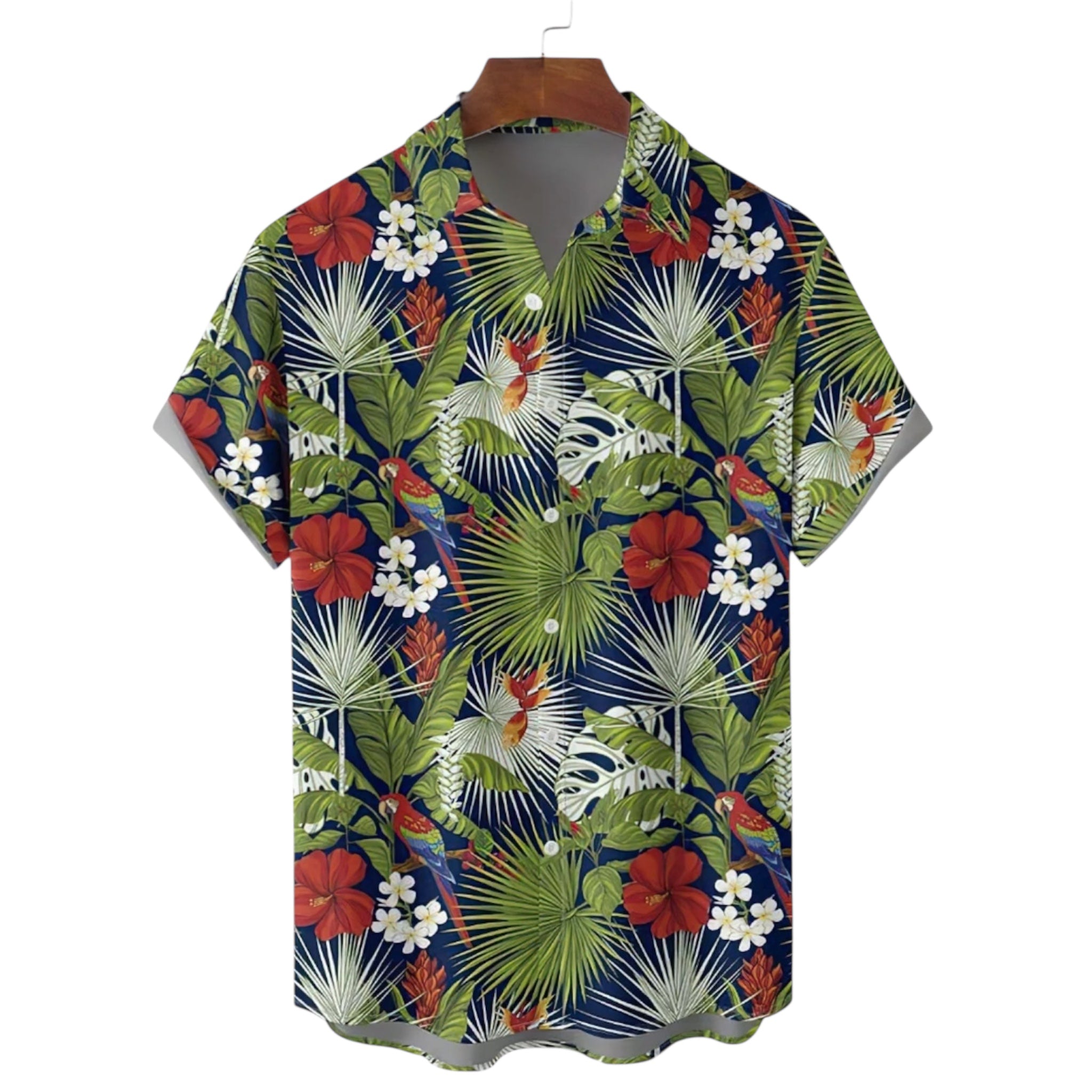 Men's Fashionable Casual Shirt Solid Color Polyester Fiber Flower Pattern Seaside Men's Clothing Printed Casual Shirt