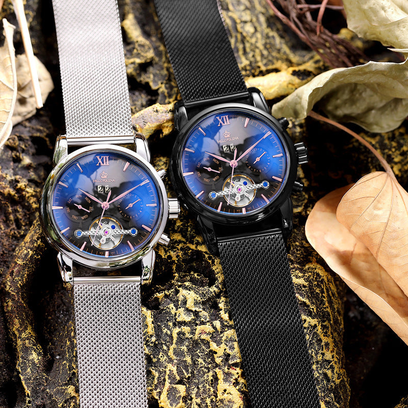 Men's Watches Fashion Trend Tourbillon Watch Automatic Mechanical Watch Stainless Steel Mesh Belt Watch