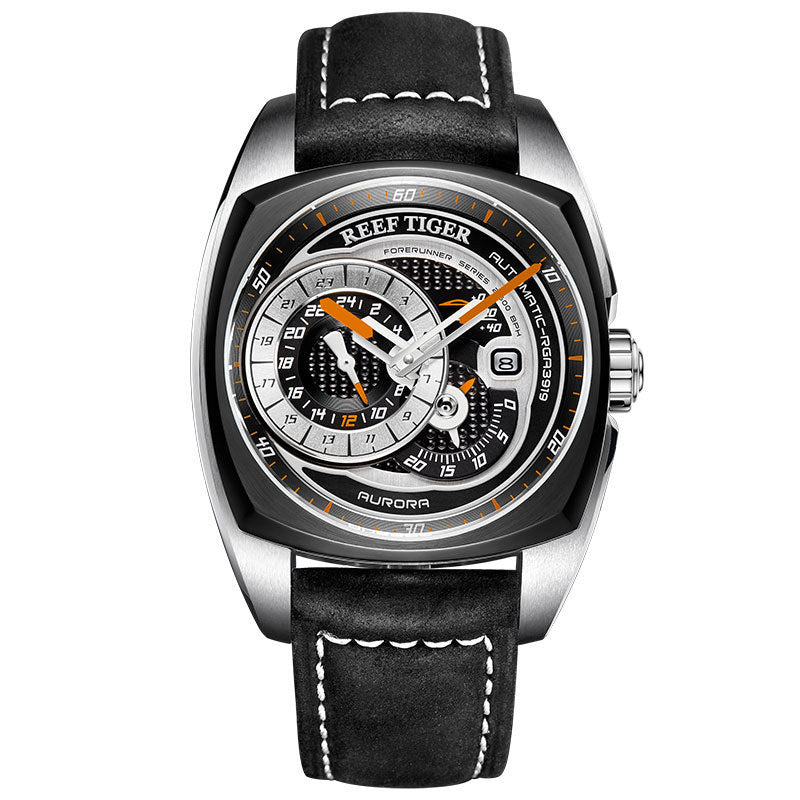 Orologio sportivo da uomo di alta qualità REEF TIGER, impermeabile, con cinturino in vera pelle, multifunzione, RGA3319, orologio meccanico automatico