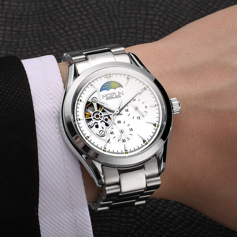 Orologio meccanico automatico da uomo a sei lancette e tre contatori
