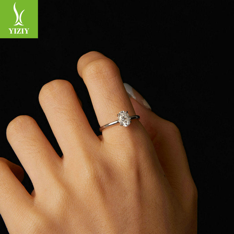 Nieuwe ovale Moissani diamanten ring met één karaat, trouwring, klassieke, eenvoudige bedel, ring van puur zilver (S925)
