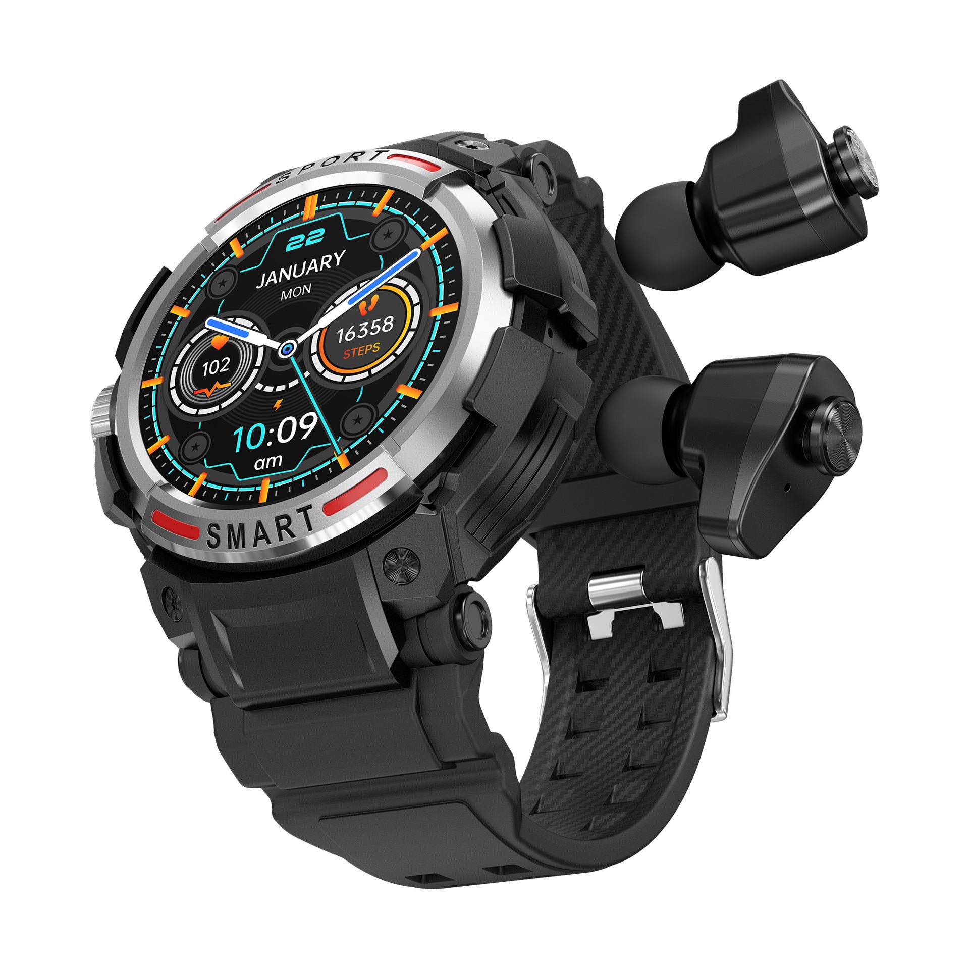 Men Smart Watch With TWS Earbuds Bluetooth Call AMOLED Display Fitness Tracker Health Moritoring NFC Paymen Smart Watch