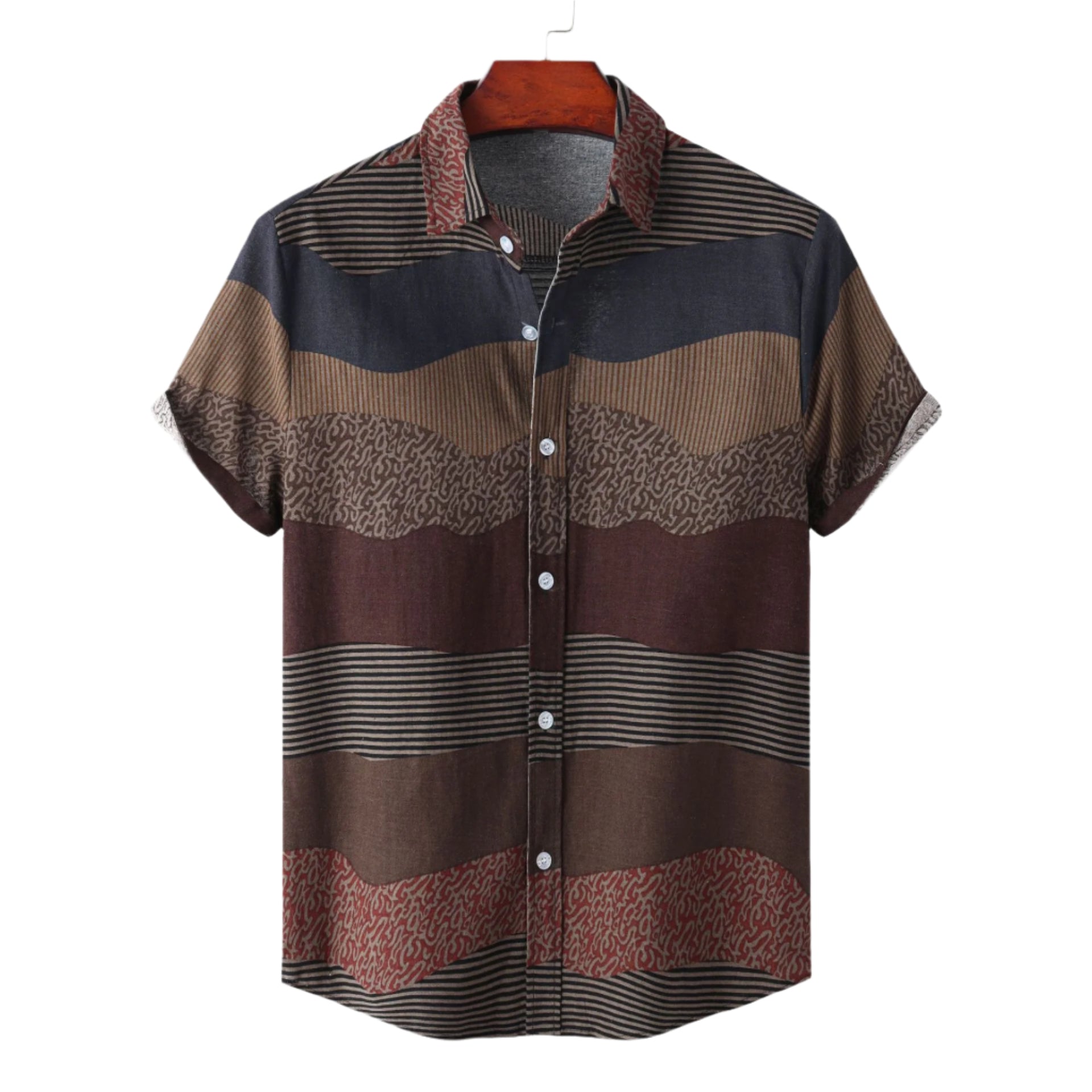 Men's Fashionable Casual Shirt Solid Color Vintage Print Casual Shirt Loose Fit Short Sleeve Men's Casual Shirt