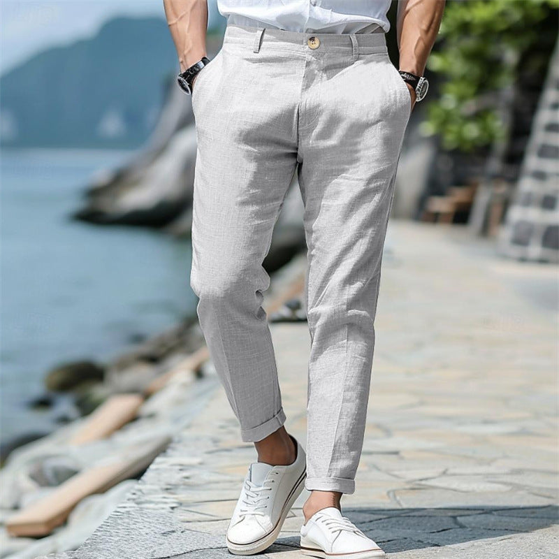 Men's Linen Summer Button Front Slant Pocket Straight-leg pant - Acquisti Online