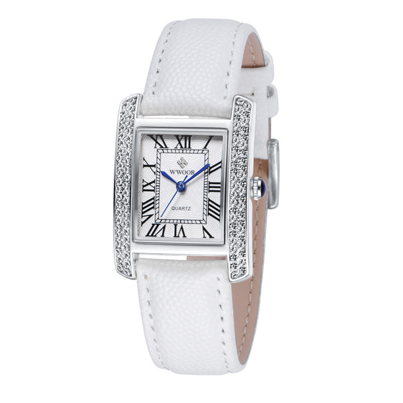WWOOR Women's Leather Band Square Dial Women Watches Analog Quartz Waterproof Business Wrist Watch