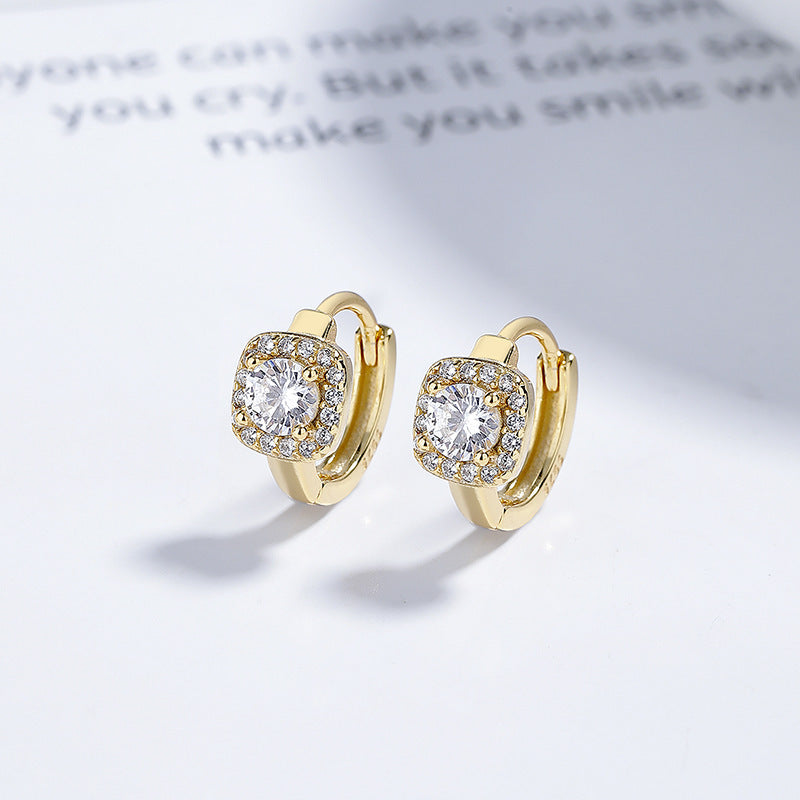 925 Sterling Silver Square Round Full Diamond Earrings Women's