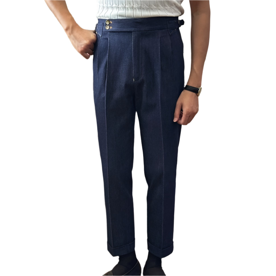 Men's Fashionable Business Casual Formal Pants High Waist Retro Denim Color Micro Elasticity Men's Casual Pants