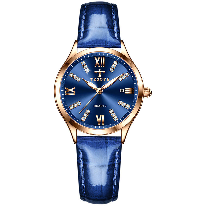 TRSOYE Brand Luxury Womens Quartz Watch Rhionstone Crafted Leather Strap Waterproof Ladies Watches Wristwatches