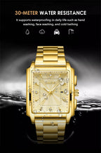 Lige Men's Business Casual Square Large Dial Steel Belt Watch Gold Color Quartz Automatic Movement Waterproof Watch - Acquisti Online